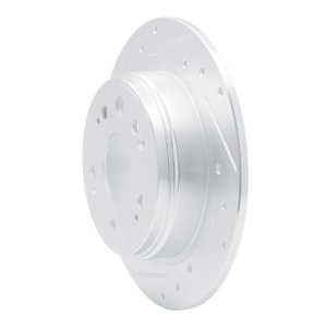 Honda CR-V Brake Rotor (1) - Rear Left - R1 Concepts - Drilled & Slotted - Silver - `02-`04